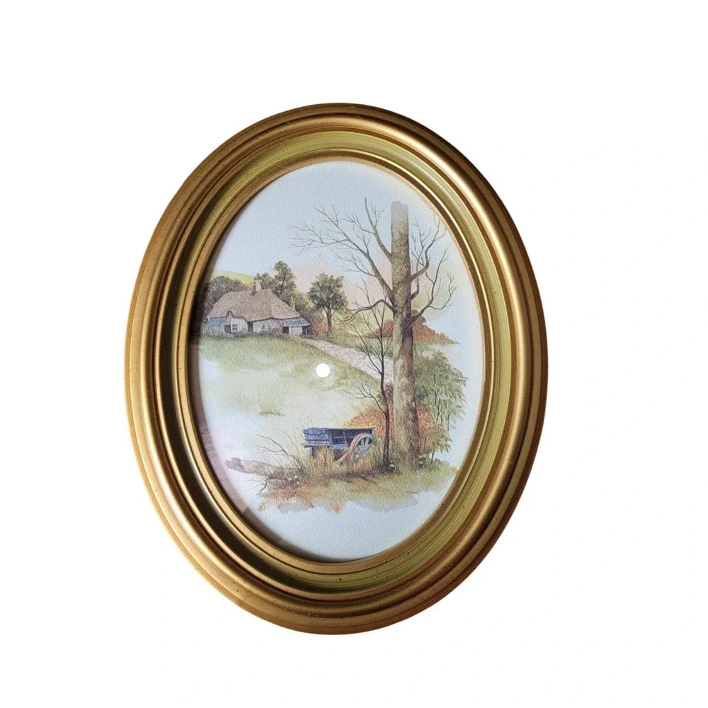 F. Massa Homco Oval Watercolor Print  Framed Vintage1983 Frame Size 14x11